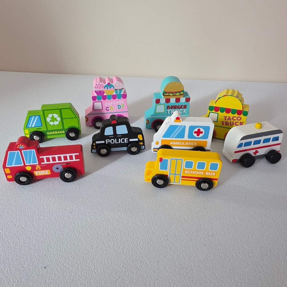 Horizon Group Wooden Toy Vehicles Kids OS Multicolor Food Truck Emergency Set